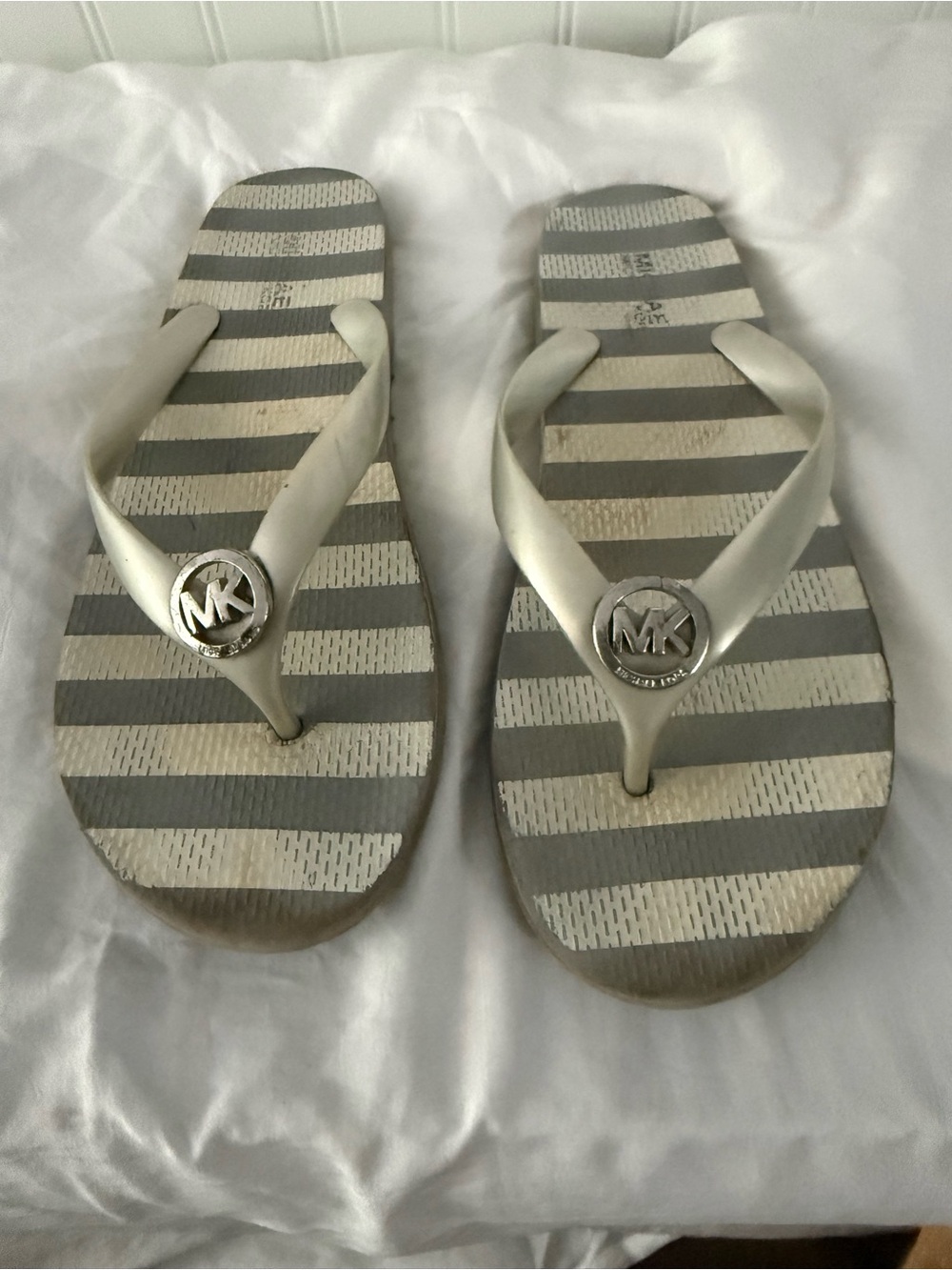 Michael Kors Metallic Silver Striped Thong Sandals